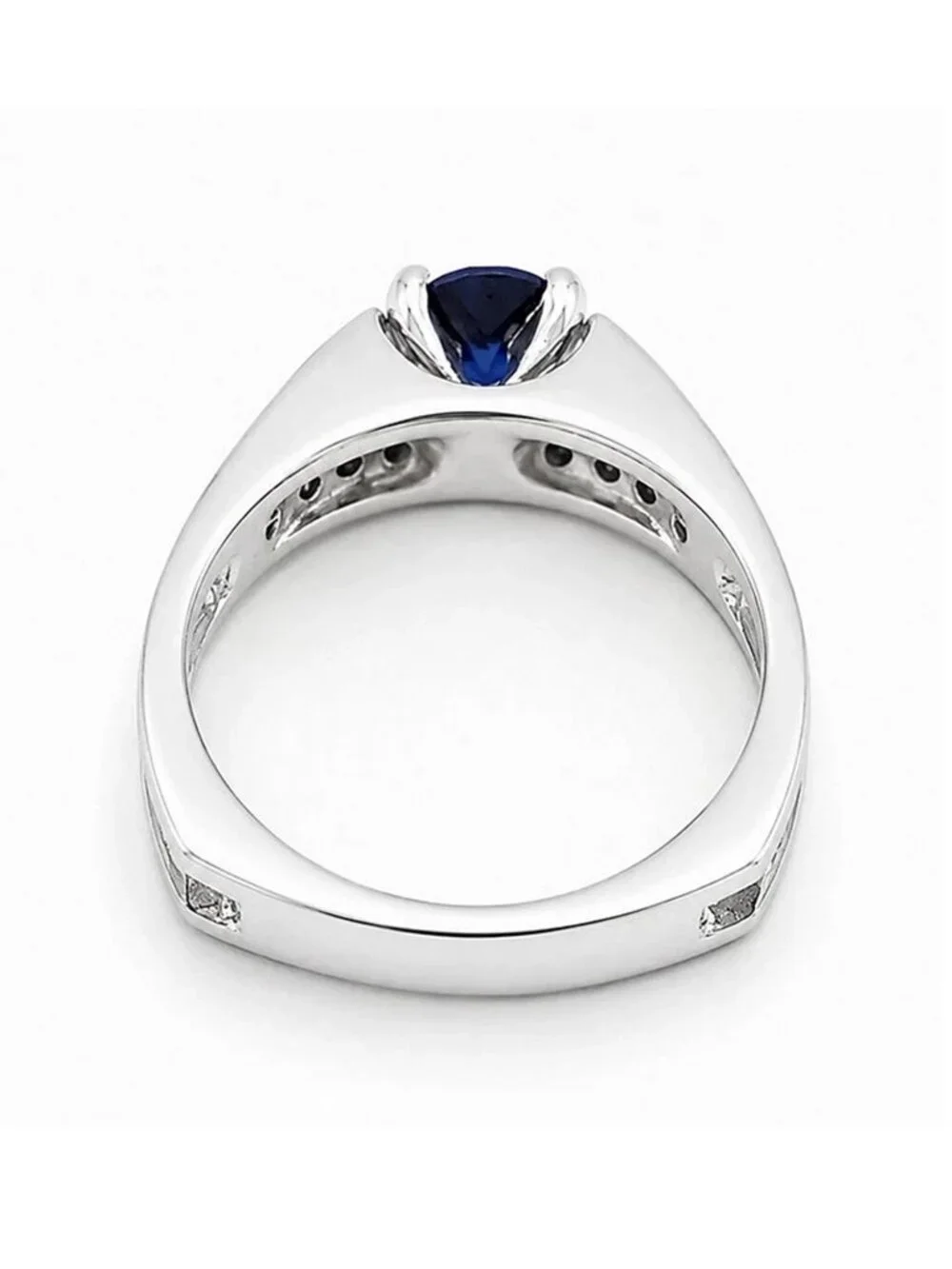 Natural 0.68 Cts Blue Sapphire & Diamonds Ring 14k White Gold